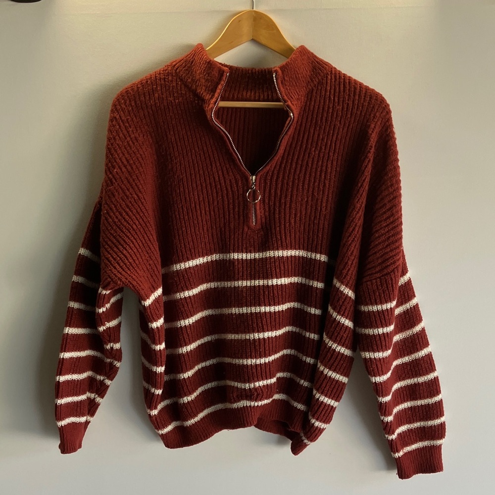 SHEIN Rust and White Striped Sweater
